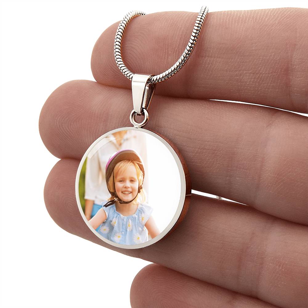 Custom Photo Circle Necklace with Engraving, Personalized Picture Pendant, Memory Keepsake Gift for Women & Men