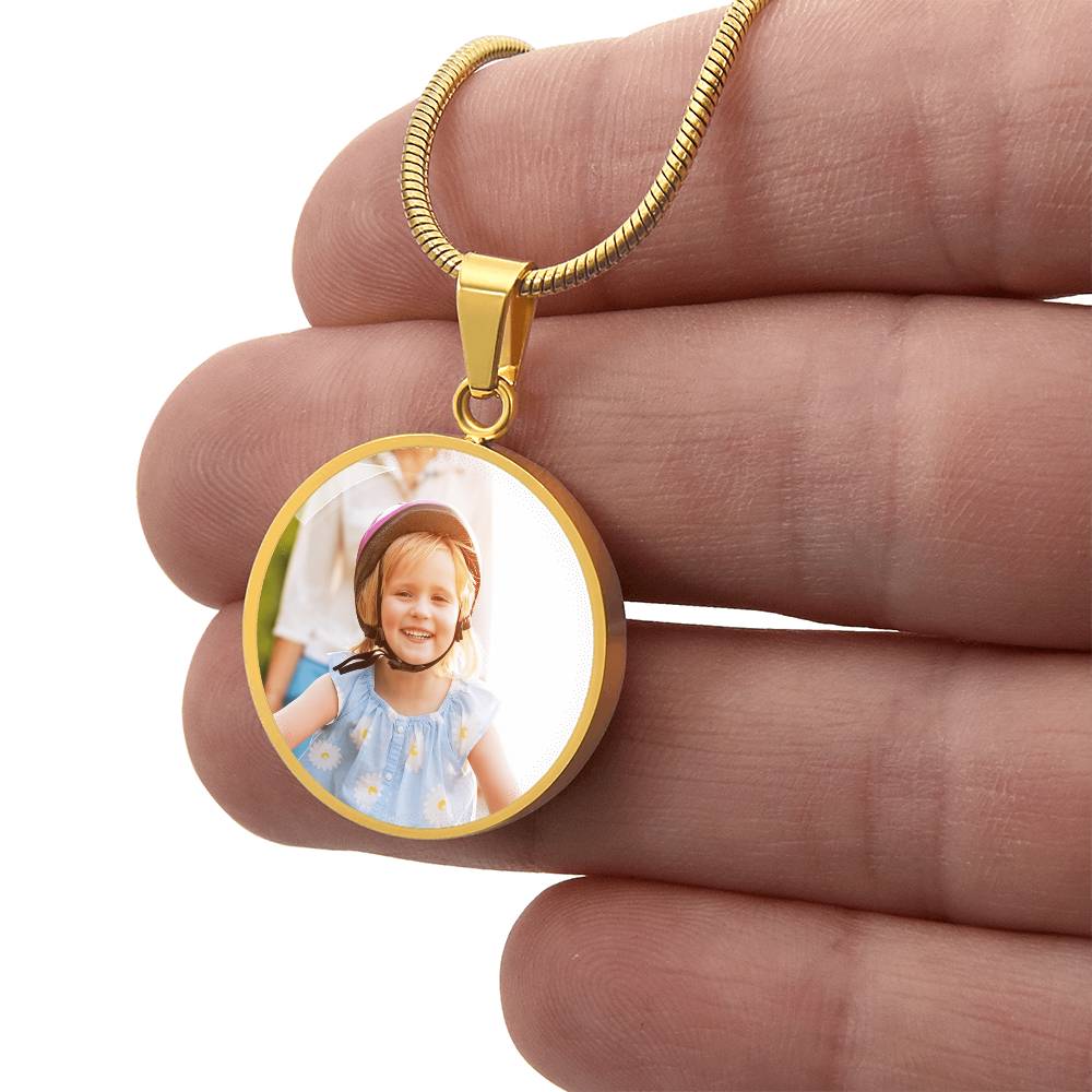 Custom Photo Circle Necklace with Engraving, Personalized Picture Pendant, Memory Keepsake Gift for Women & Men