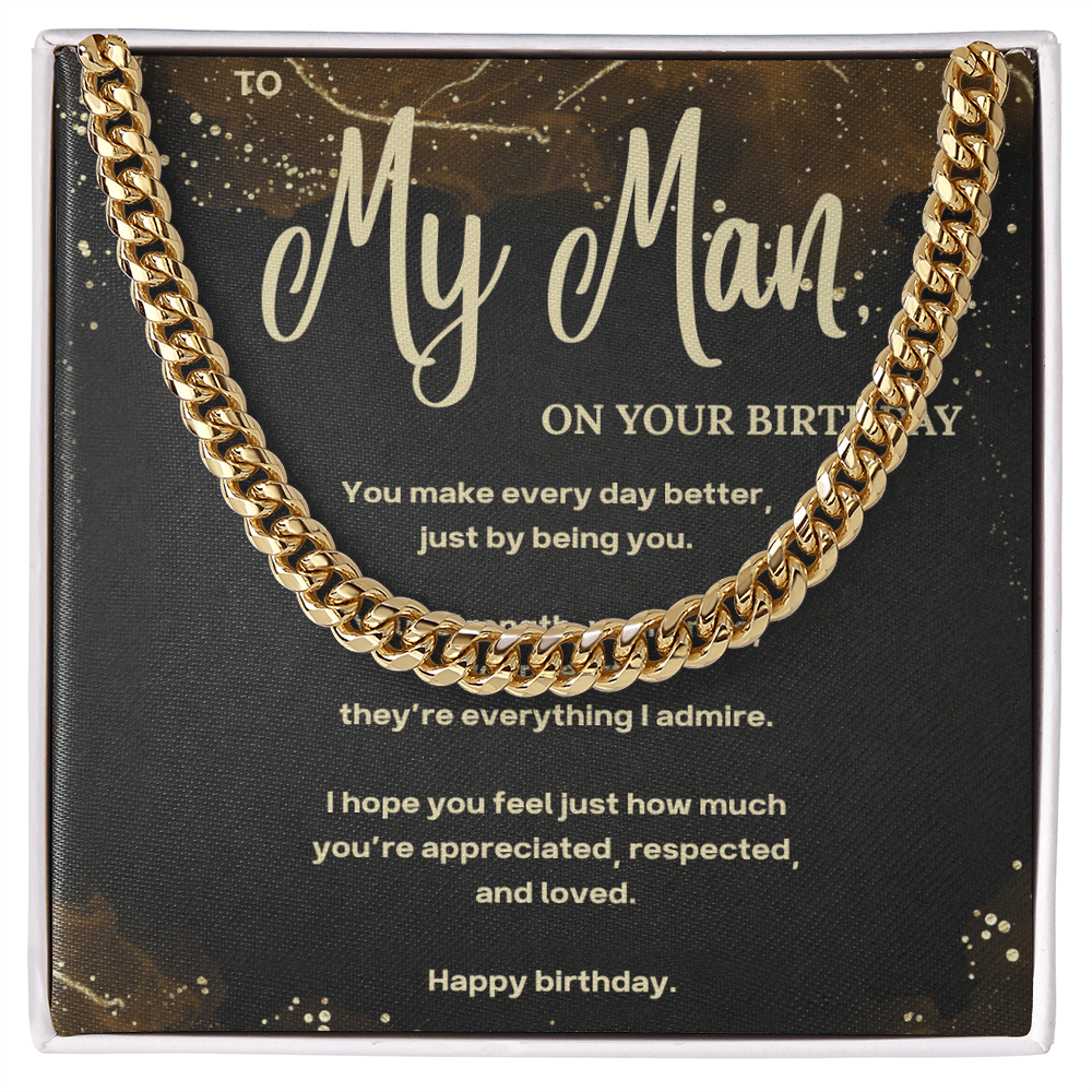 Cuban Link Chain Necklace – Birthday Gift for Boyfriend or Husband – To My Man Message Card Jewelry