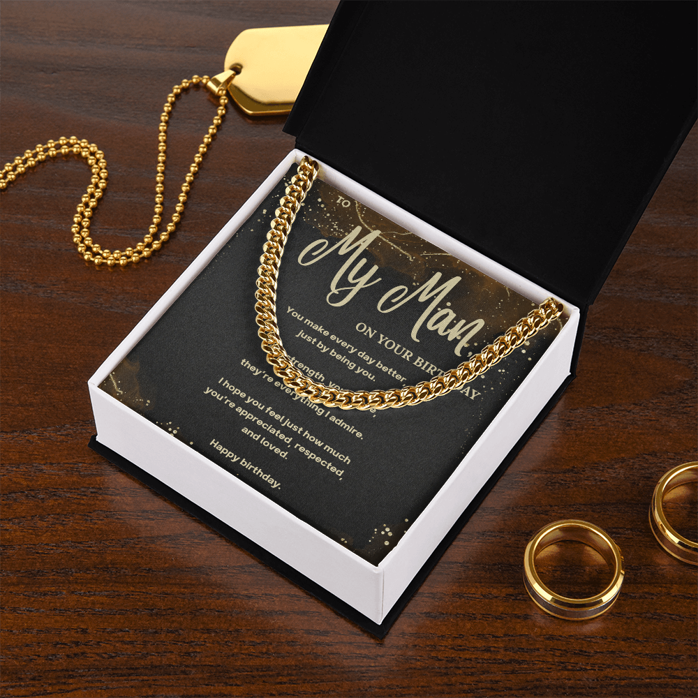 Cuban Link Chain Necklace – Birthday Gift for Boyfriend or Husband – To My Man Message Card Jewelry