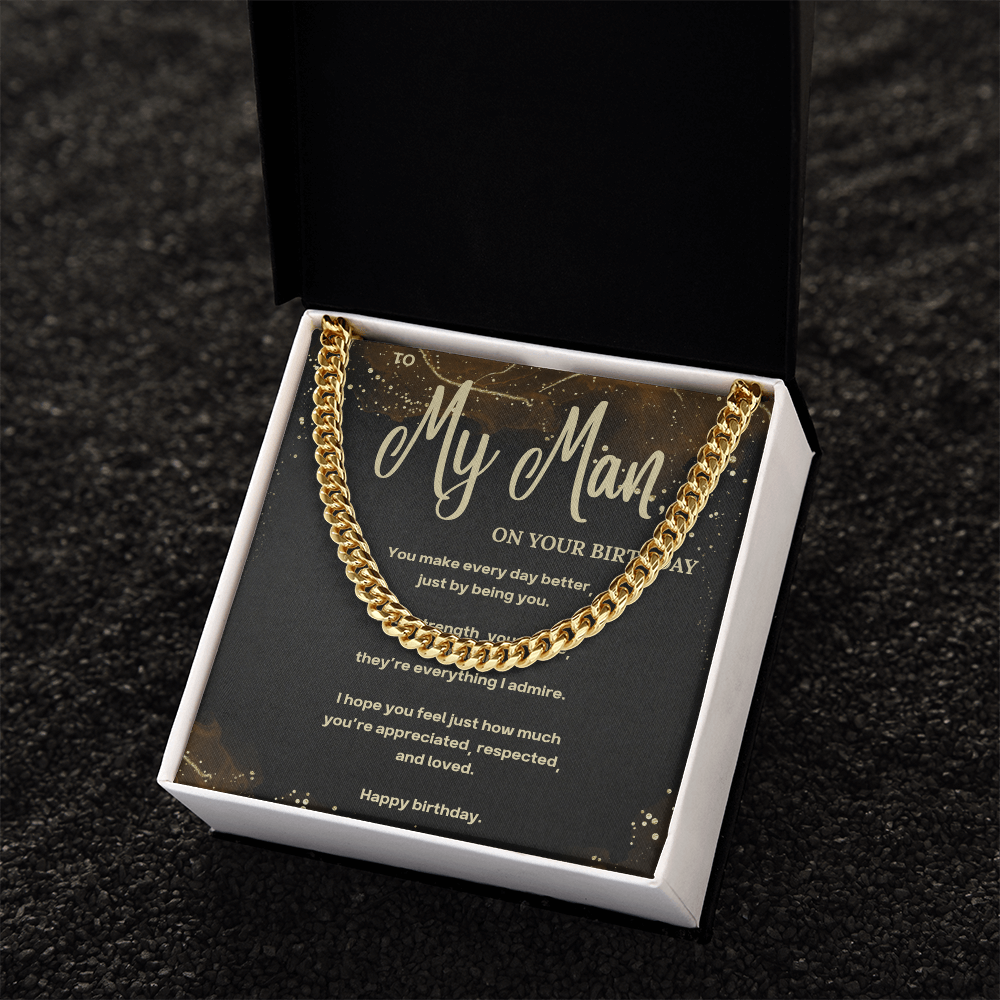 Cuban Link Chain Necklace – Birthday Gift for Boyfriend or Husband – To My Man Message Card Jewelry