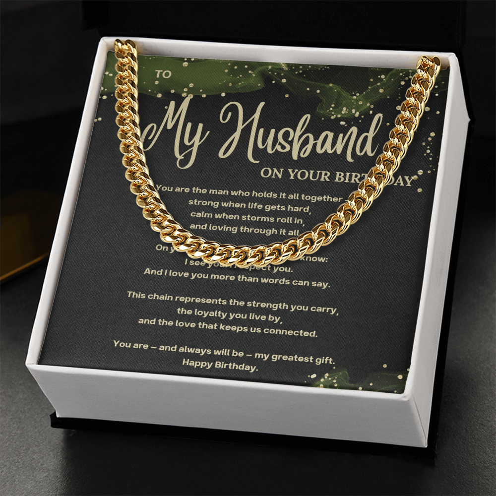 Cuban Link Chain for Husband with Heartfelt Message Card – Gift for Husband Birthday – Men's Necklace Gift Boxed
