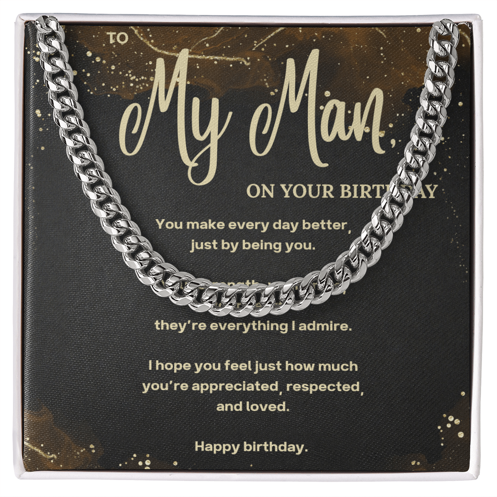 Cuban Link Chain Necklace – Birthday Gift for Boyfriend or Husband – To My Man Message Card Jewelry