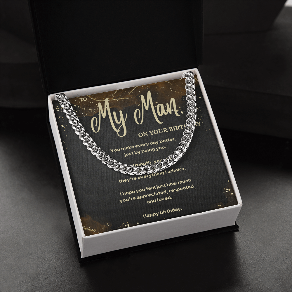 Cuban Link Chain Necklace – Birthday Gift for Boyfriend or Husband – To My Man Message Card Jewelry