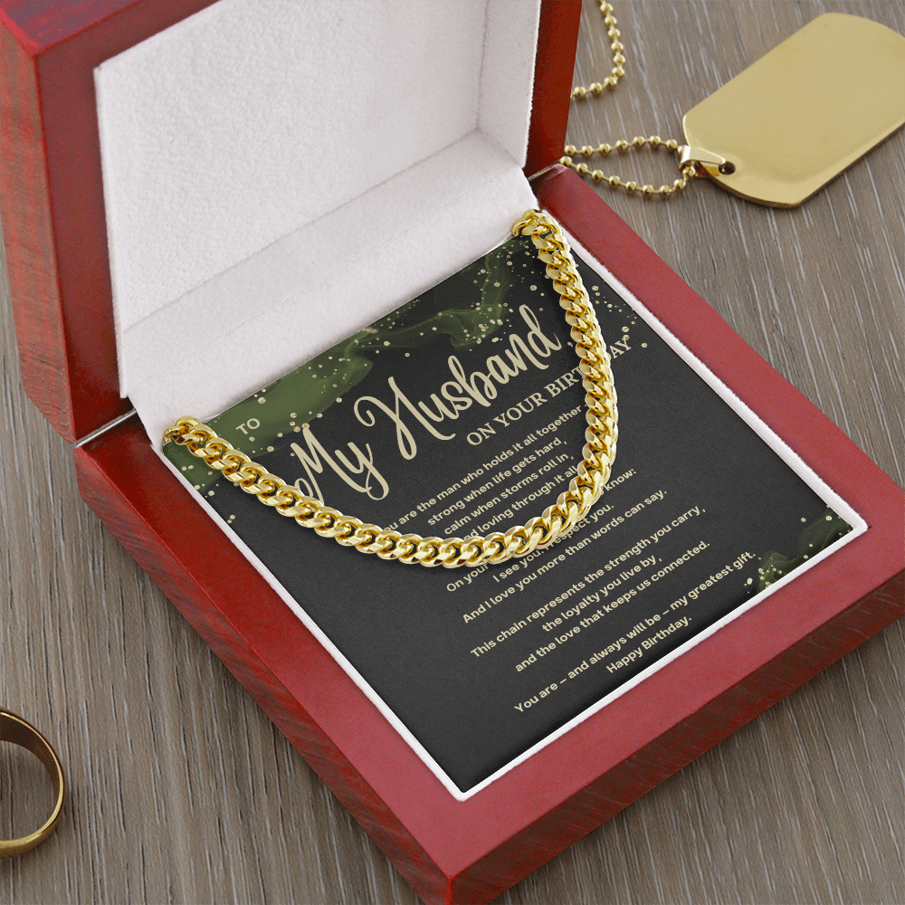 Cuban Link Chain for Husband with Heartfelt Message Card – Gift for Husband Birthday – Men's Necklace Gift Boxed