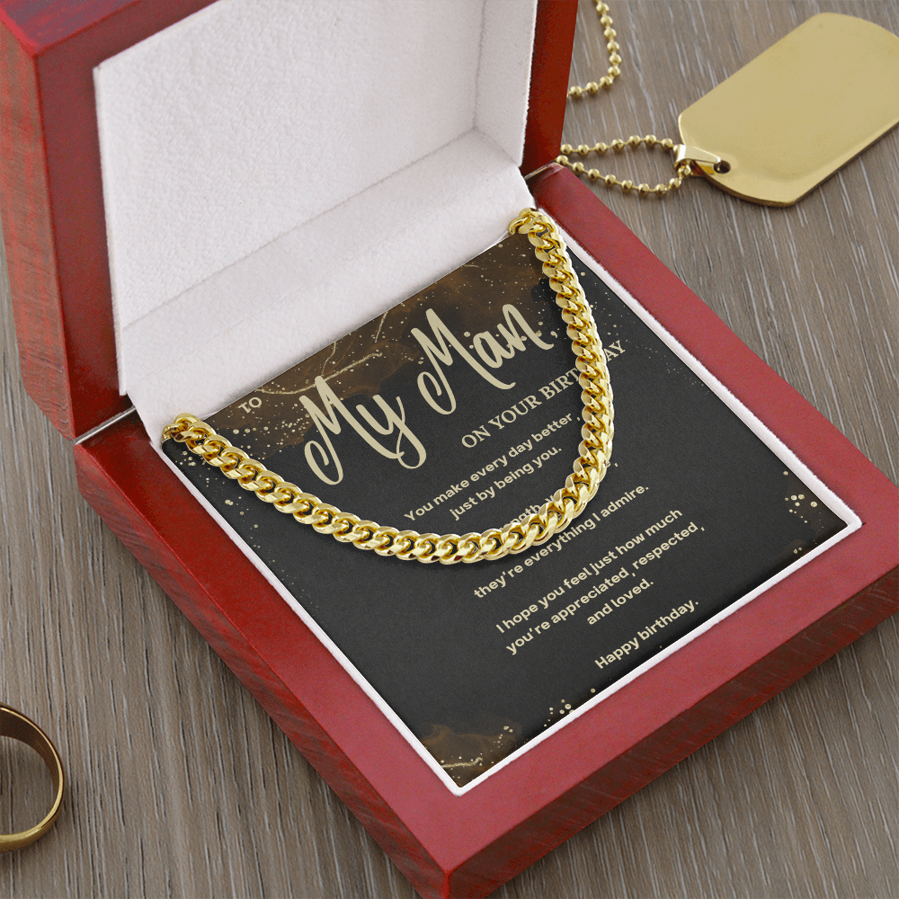 Cuban Link Chain Necklace – Birthday Gift for Boyfriend or Husband – To My Man Message Card Jewelry