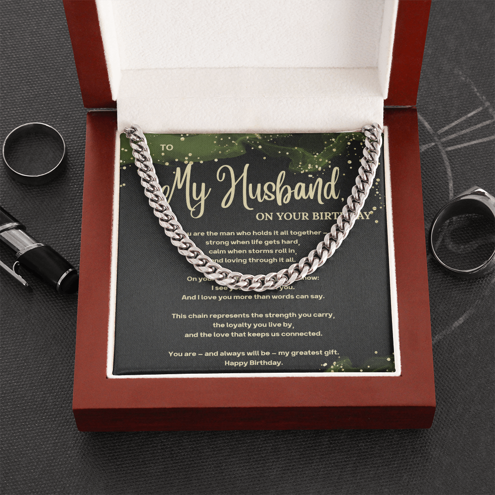 Cuban Link Chain for Husband with Heartfelt Message Card – Gift for Husband Birthday – Men's Necklace Gift Boxed