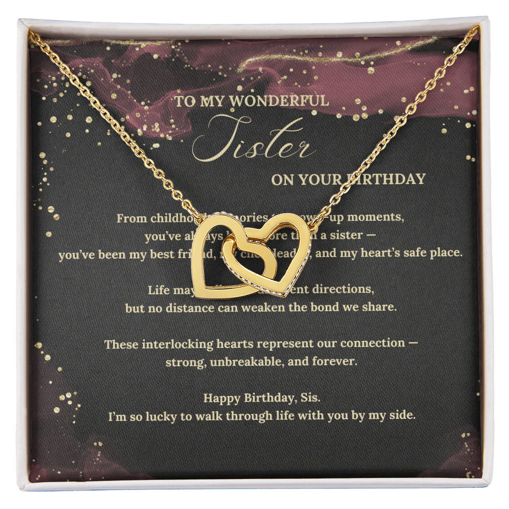 Interlocking Hearts Necklace for Sister – Birthday Gift from Sibling, Meaningful Jewelry Present for Her