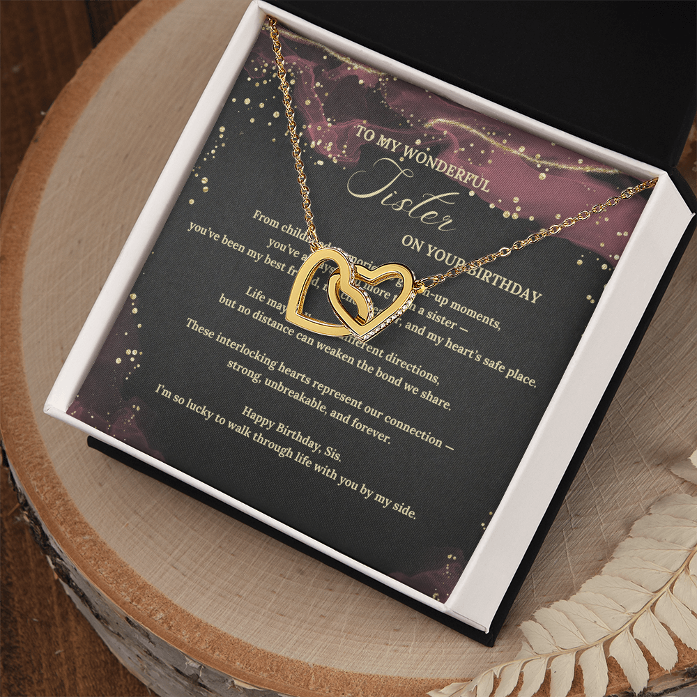 Interlocking Hearts Necklace for Sister – Birthday Gift from Sibling, Meaningful Jewelry Present for Her