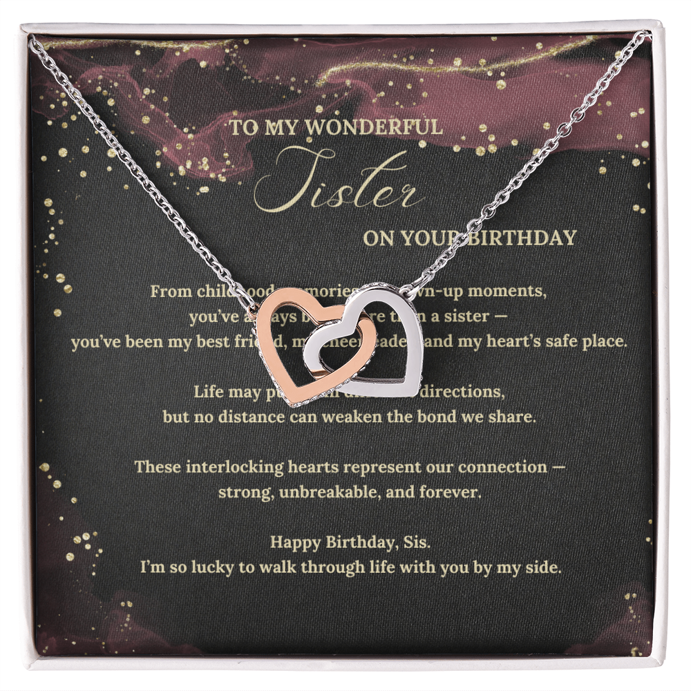 Interlocking Hearts Necklace for Sister – Birthday Gift from Sibling, Meaningful Jewelry Present for Her