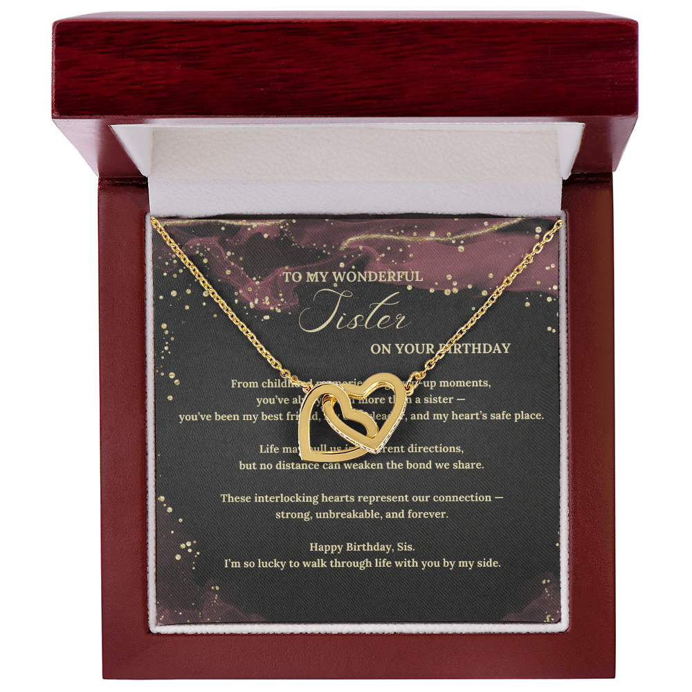Interlocking Hearts Necklace for Sister – Birthday Gift from Sibling, Meaningful Jewelry Present for Her