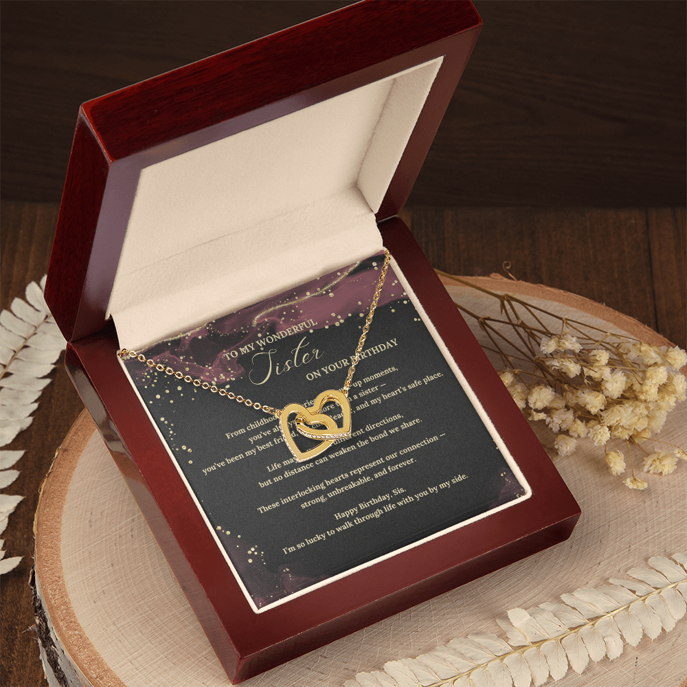 Interlocking Hearts Necklace for Sister – Birthday Gift from Sibling, Meaningful Jewelry Present for Her