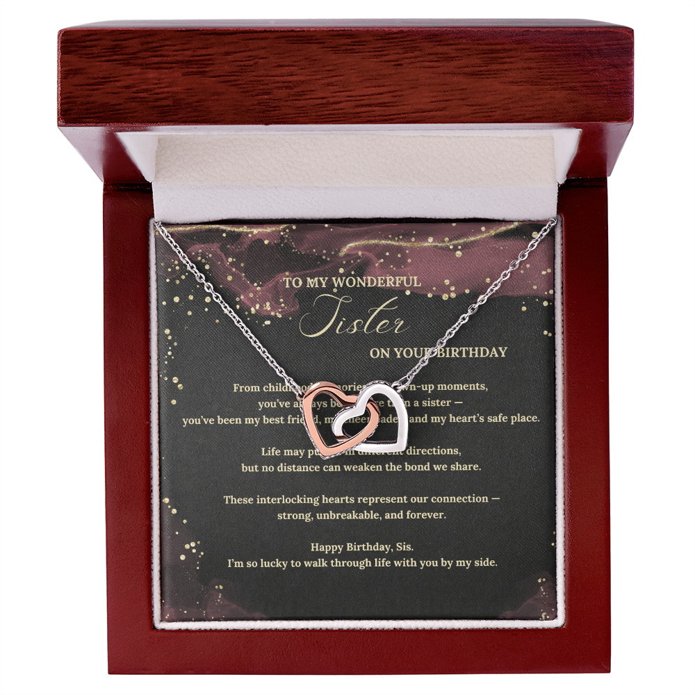 Interlocking Hearts Necklace for Sister – Birthday Gift from Sibling, Meaningful Jewelry Present for Her