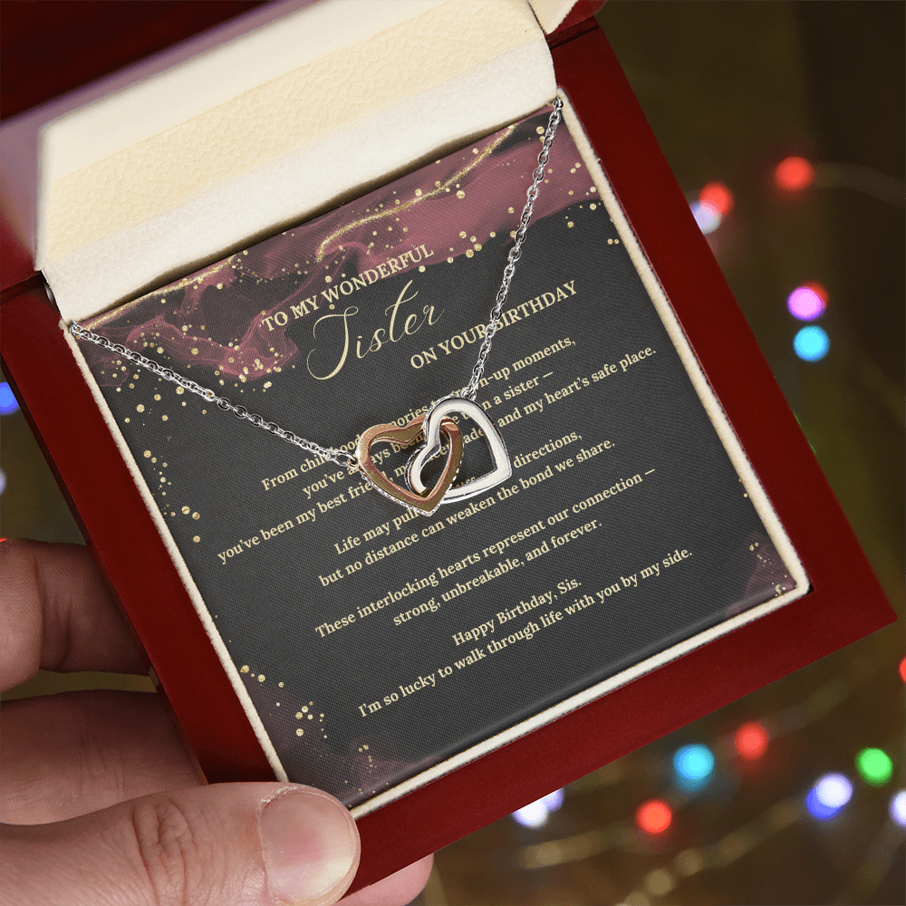 Interlocking Hearts Necklace for Sister – Birthday Gift from Sibling, Meaningful Jewelry Present for Her
