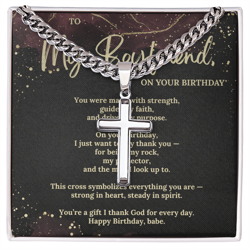Cuban Link Chain Necklace with Artisan Cross – Birthday Gift for Boyfriend, Men's Stylish Jewelry