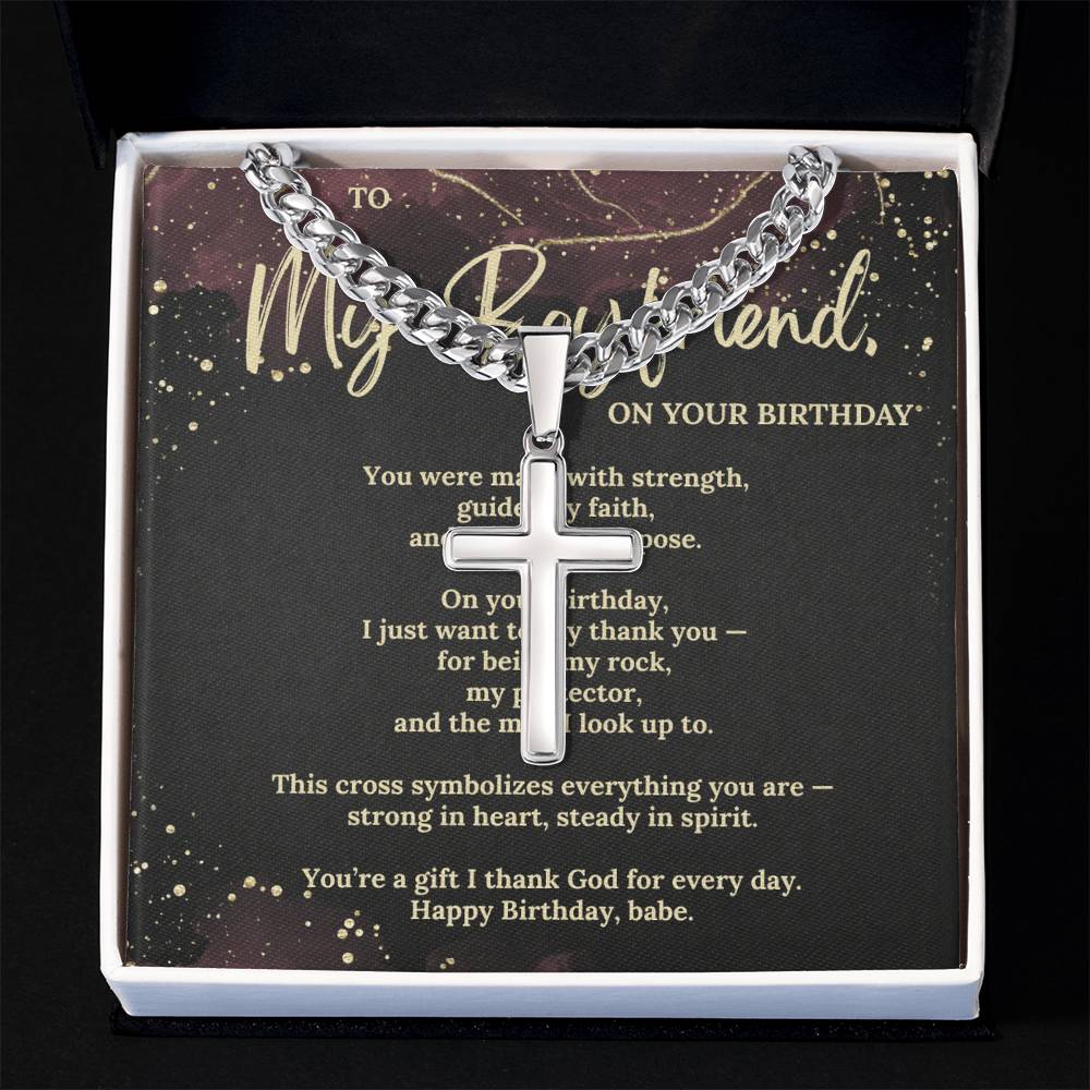 Cuban Link Chain Necklace with Artisan Cross – Birthday Gift for Boyfriend, Men's Stylish Jewelry