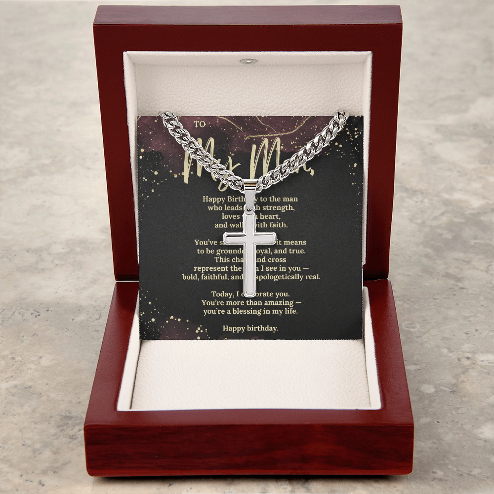 Cuban Link Chain with Cross – Birthday Gift for Husband, Boyfriend or Man – Religious Men’s Necklace