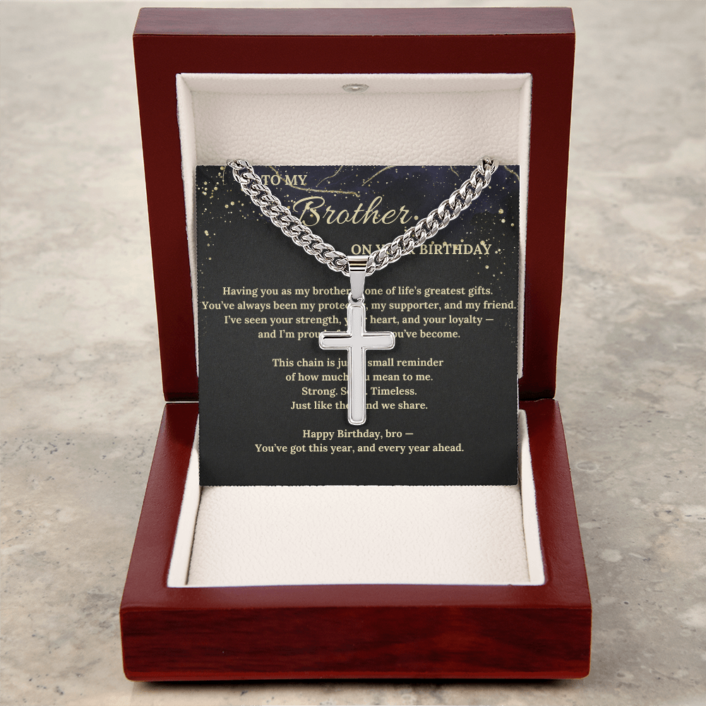 Cuban Link Chain with Cross – Birthday Gift for Brother – Men's Religious Necklace – Christian Jewelry for Him
