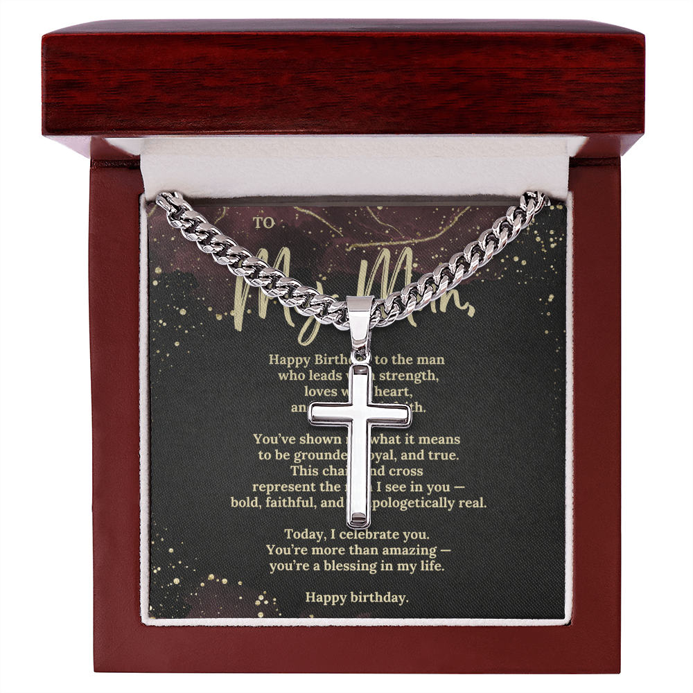 Cuban Link Chain with Cross – Birthday Gift for Husband, Boyfriend or Man – Religious Men’s Necklace