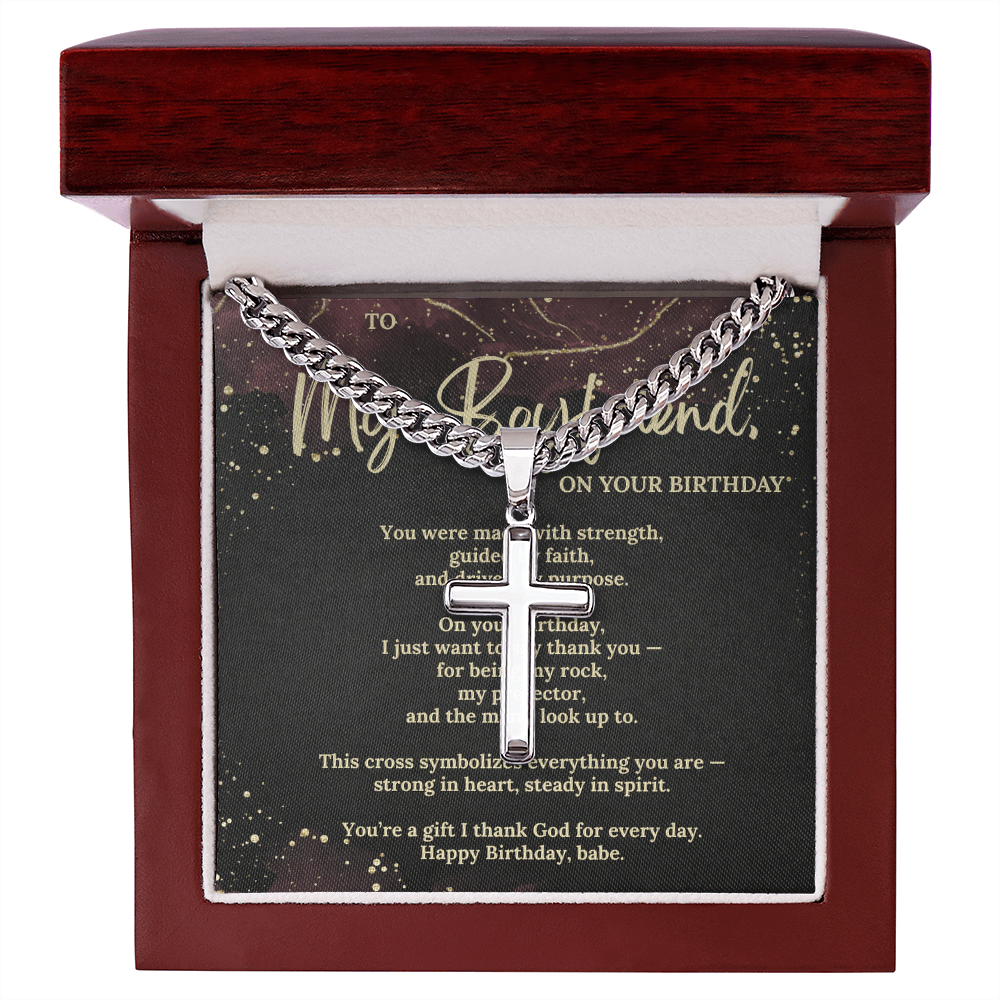 Cuban Link Chain Necklace with Artisan Cross – Birthday Gift for Boyfriend, Men's Stylish Jewelry