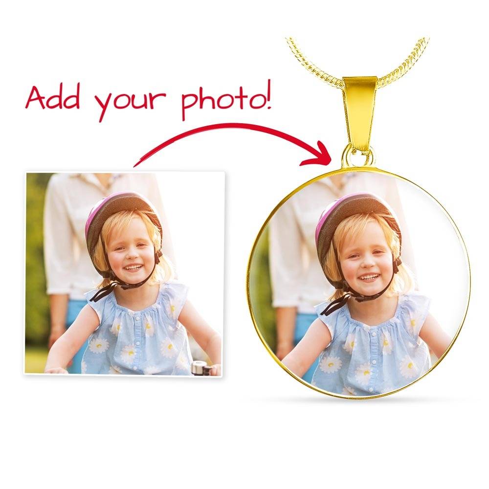 Custom Photo Circle Necklace with Engraving, Personalized Picture Pendant, Memory Keepsake Gift for Women & Men