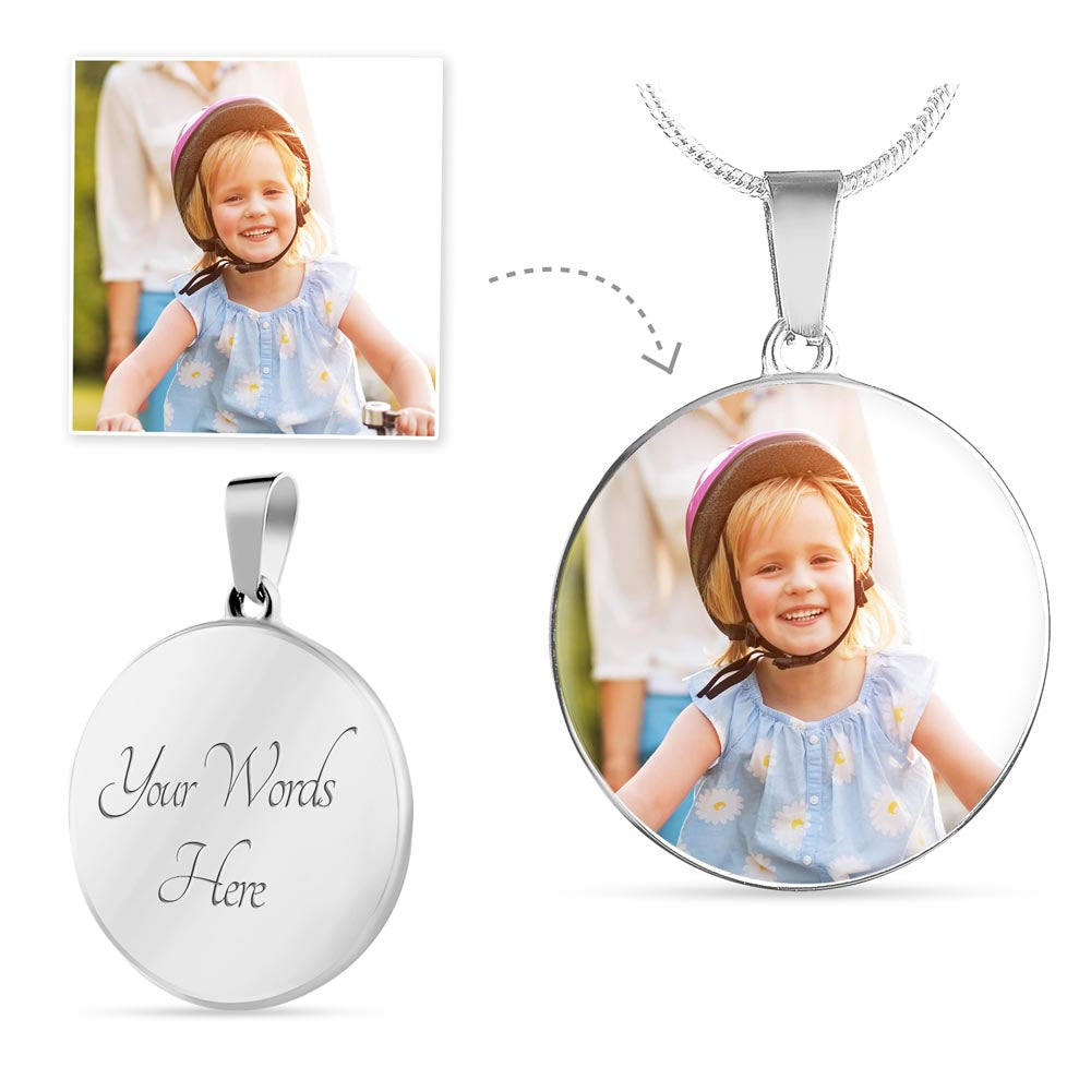 Custom Photo Circle Necklace with Engraving, Personalized Picture Pendant, Memory Keepsake Gift for Women & Men