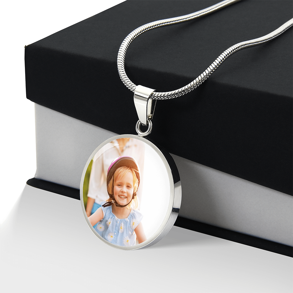 Custom Photo Circle Necklace with Engraving, Personalized Picture Pendant, Memory Keepsake Gift for Women & Men