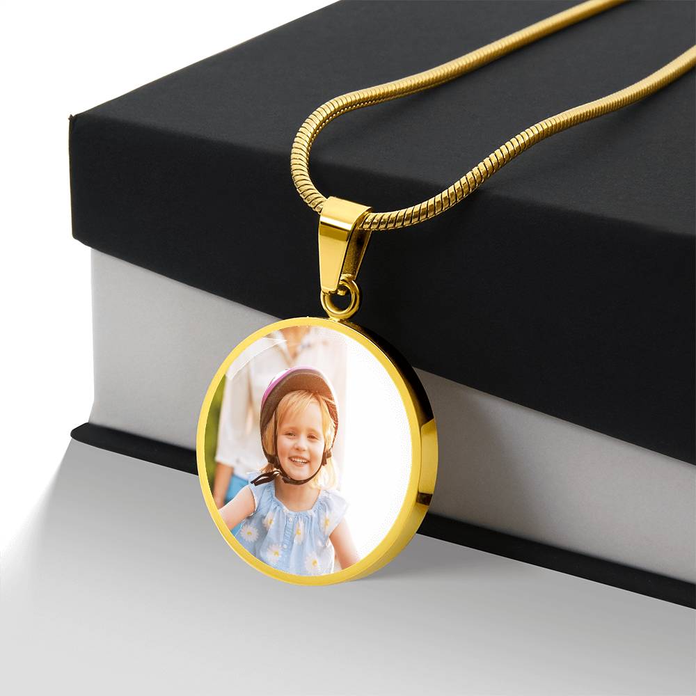 Custom Photo Circle Necklace with Engraving, Personalized Picture Pendant, Memory Keepsake Gift for Women & Men
