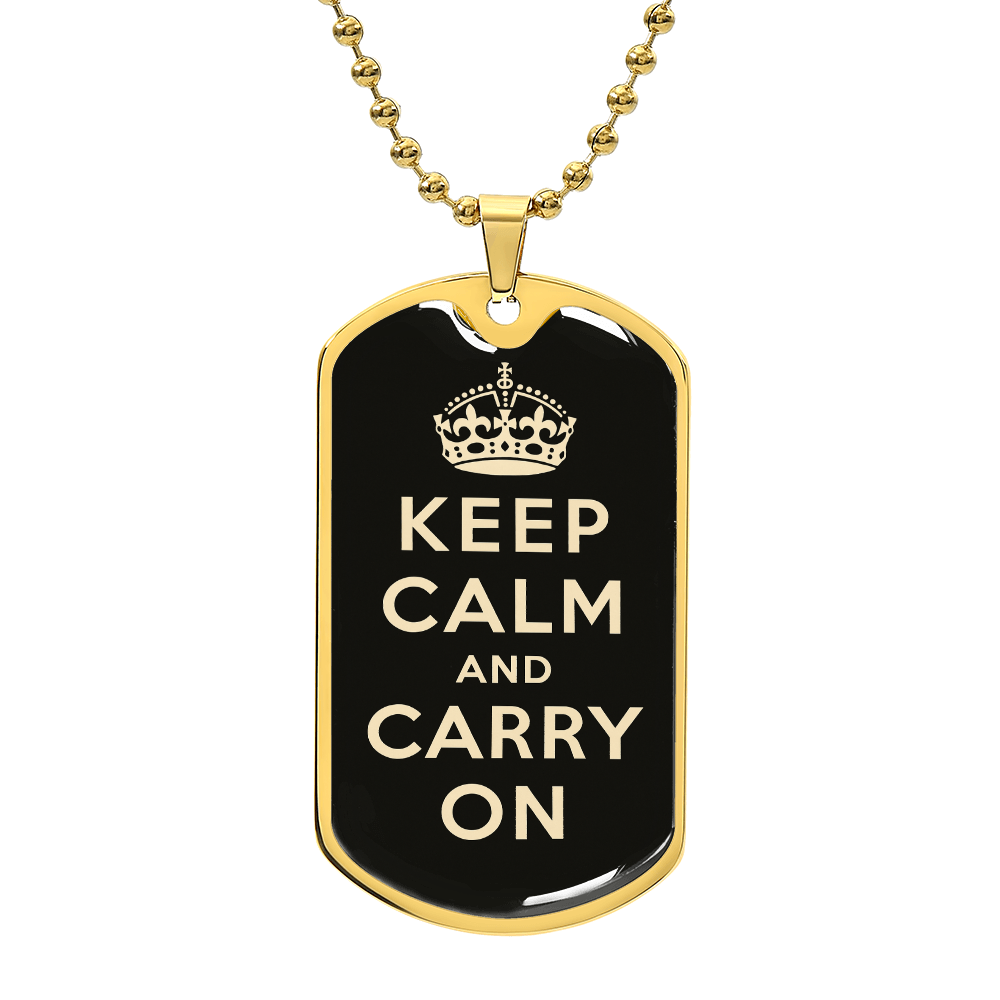 Keep Calm and Carry On Dog Tag Necklace – Motivational Gift for Him or Her – Inspirational Jewelry – Military Style Pendant – Encouragement Gift