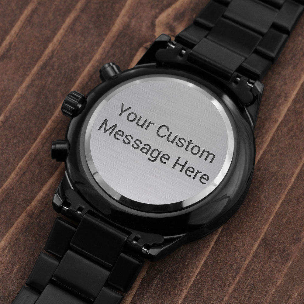 Engraved Black Chronograph Watch – Personalized Gift for Him, Custom Men's Watch, Anniversary, Birthday, Graduation Present