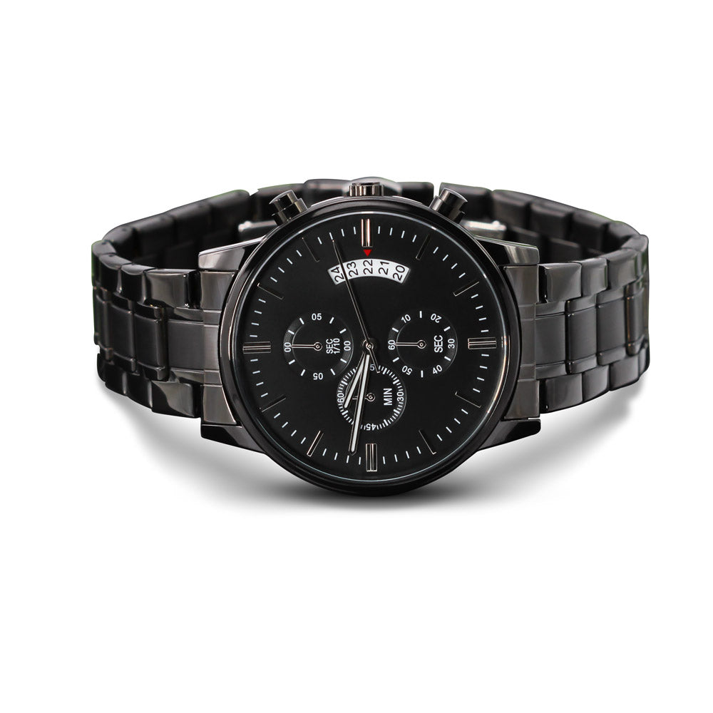 Engraved Black Chronograph Watch – Personalized Gift for Him, Custom Men's Watch, Anniversary, Birthday, Graduation Present