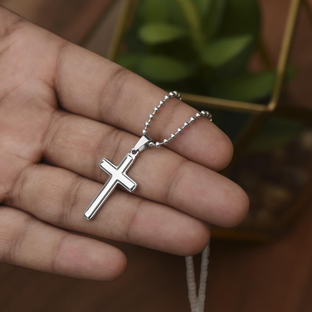 Stainless Steel Cross Necklace with Ball Chain – Birthday Gift for Wife with Message Card