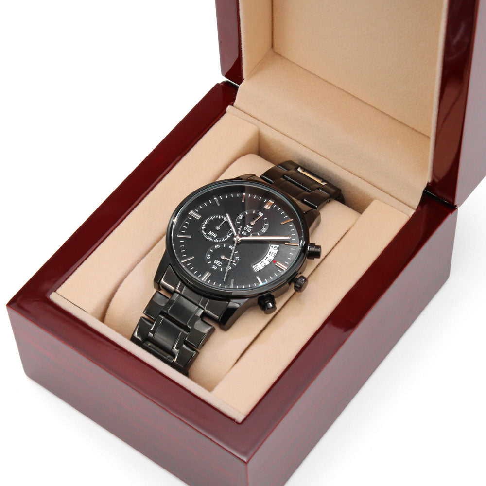 Engraved Black Chronograph Watch – Personalized Gift for Him, Custom Men's Watch, Anniversary, Birthday, Graduation Present
