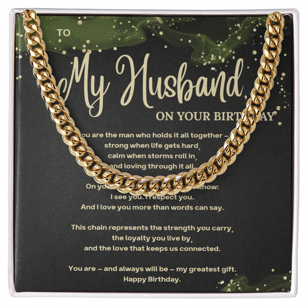Cuban Link Chain for Husband with Heartfelt Message Card – Gift for Husband Birthday – Men's Necklace Gift Boxed