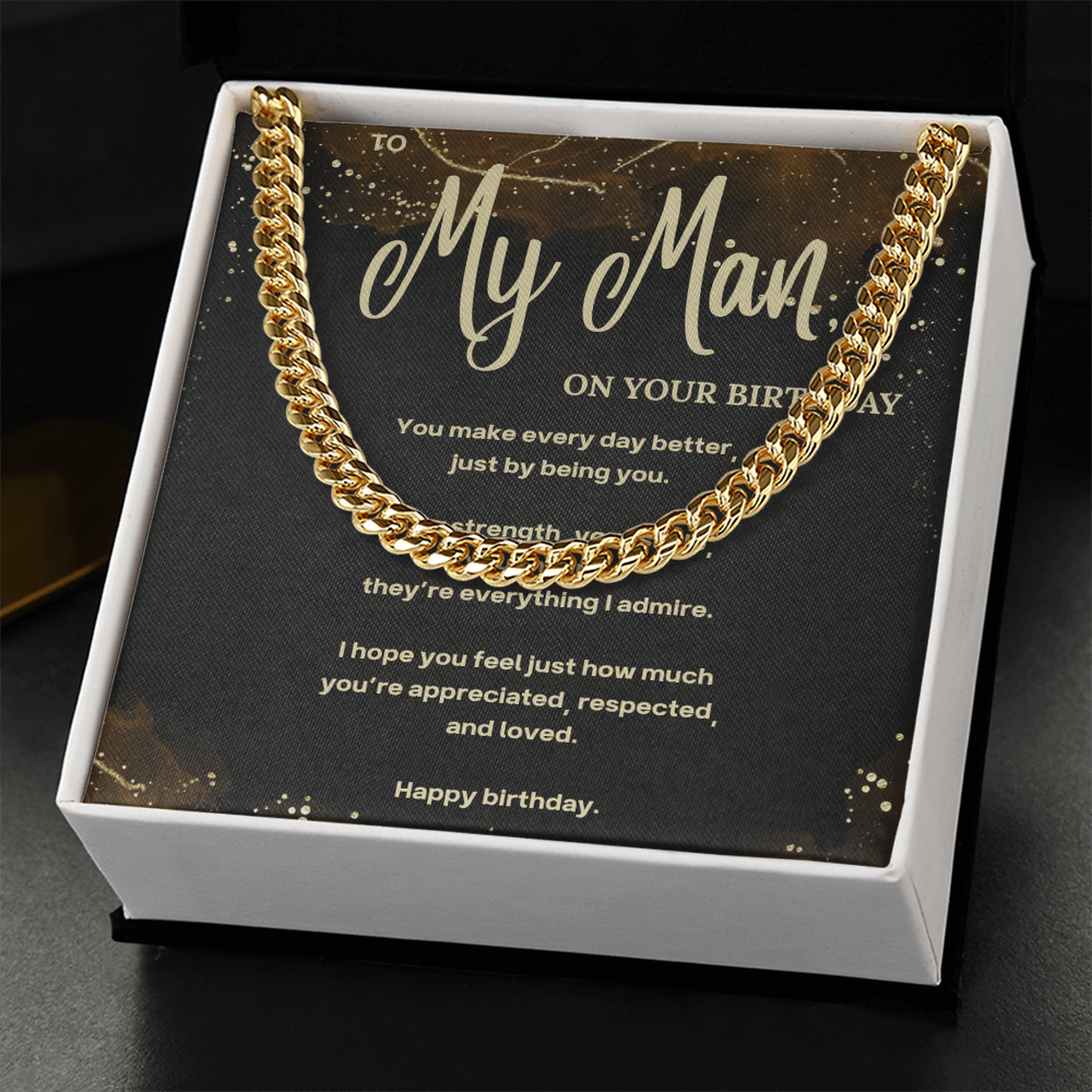 Cuban Link Chain Necklace – Birthday Gift for Boyfriend or Husband – To My Man Message Card Jewelry