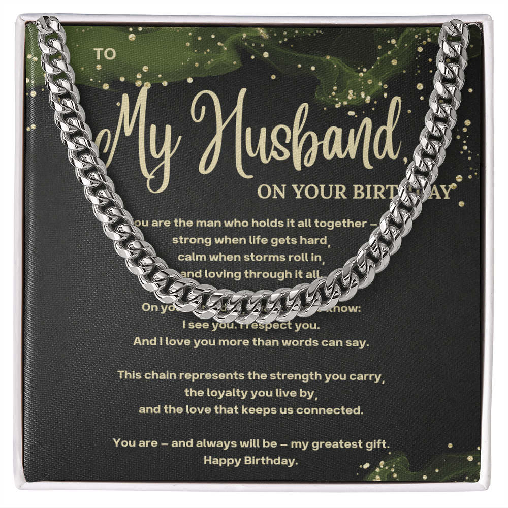 Cuban Link Chain for Husband with Heartfelt Message Card – Gift for Husband Birthday – Men's Necklace Gift Boxed