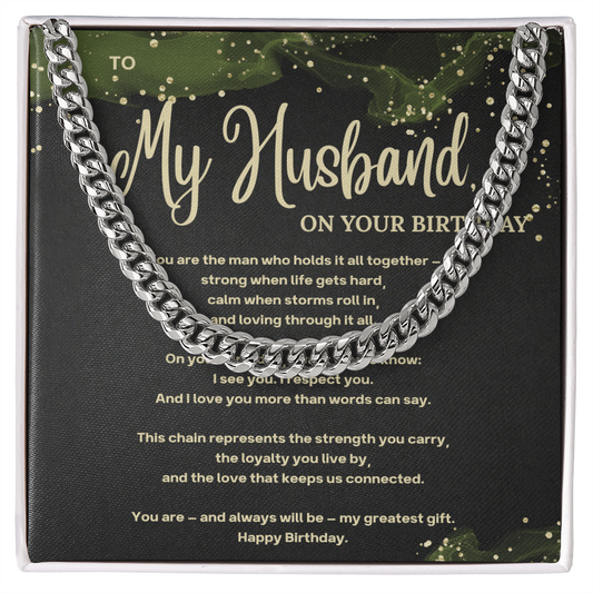 Cuban Link Chain for Husband with Heartfelt Message Card – Gift for Husband Birthday – Men's Necklace Gift Boxed