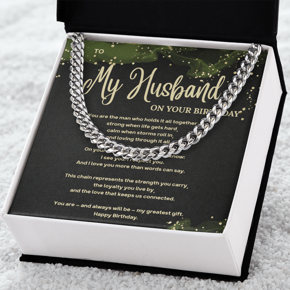 Cuban Link Chain for Husband with Heartfelt Message Card – Gift for Husband Birthday – Men's Necklace Gift Boxed