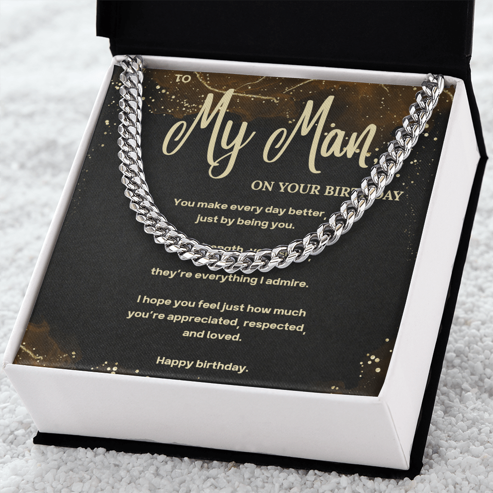 Cuban Link Chain Necklace – Birthday Gift for Boyfriend or Husband – To My Man Message Card Jewelry