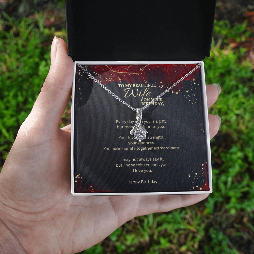Birthday Gift for Wife – Alluring Beauty Necklace with Message Card – Romantic Jewelry for Her Special Day