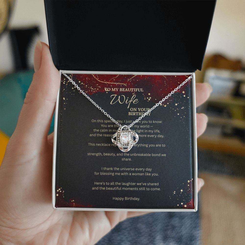 Love Knot Necklace Gift for Wife – Romantic Jewelry Birthday Gift with Message Card