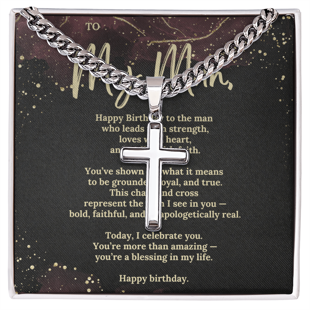 Cuban Link Chain with Cross – Birthday Gift for Husband, Boyfriend or Man – Religious Men’s Necklace