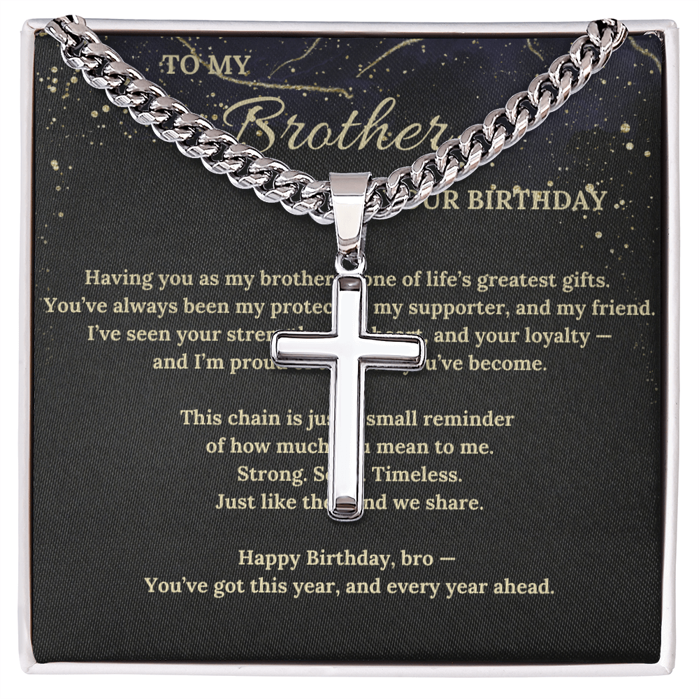 Cuban Link Chain with Cross – Birthday Gift for Brother – Men's Religious Necklace – Christian Jewelry for Him