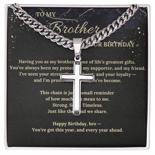 Cuban Link Chain with Cross – Birthday Gift for Brother – Men's Religious Necklace – Christian Jewelry for Him