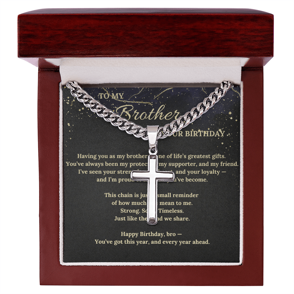 Cuban Link Chain with Cross – Birthday Gift for Brother – Men's Religious Necklace – Christian Jewelry for Him