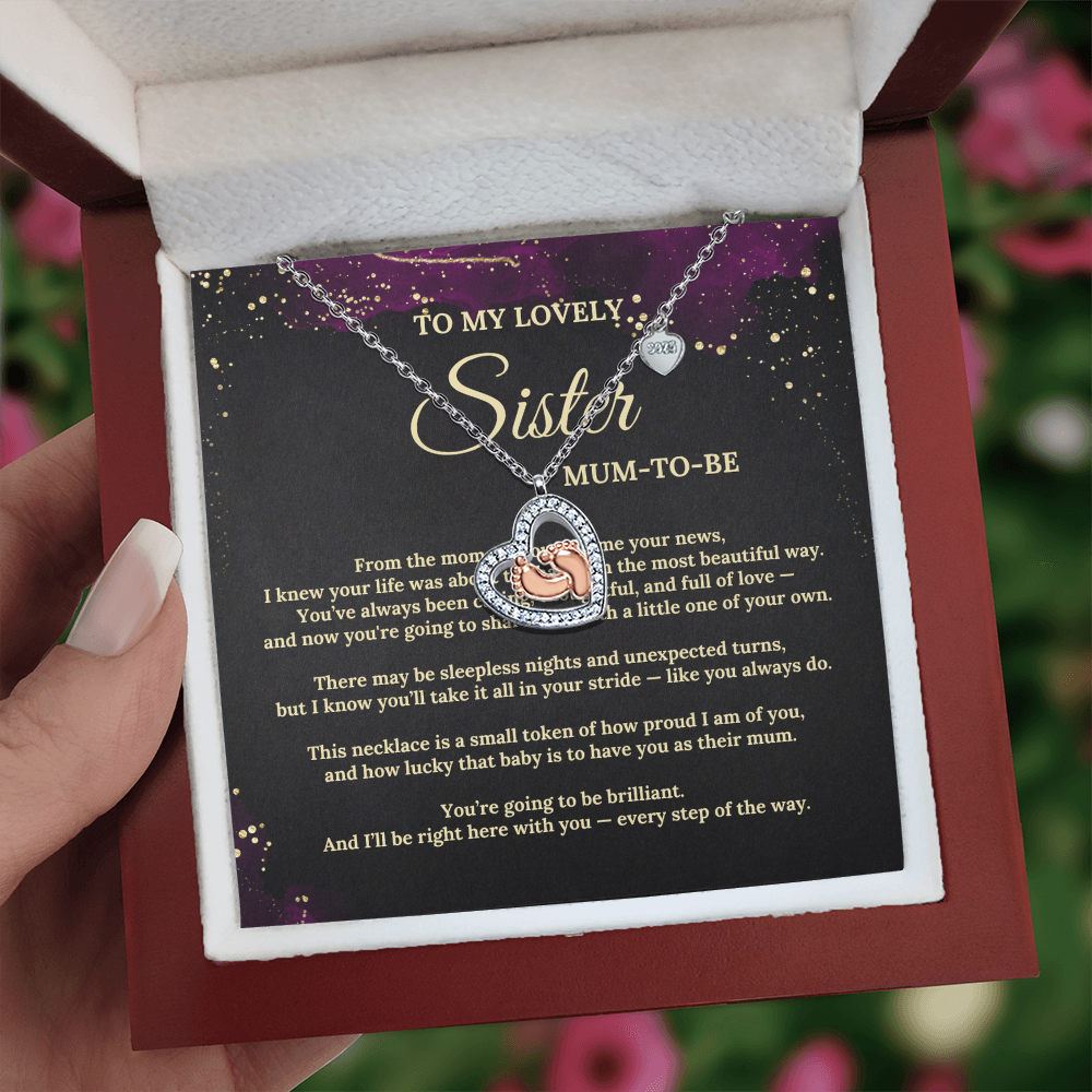 To My Lovely Sister - Mum-To-Be - Baby Feet Heart Necklace