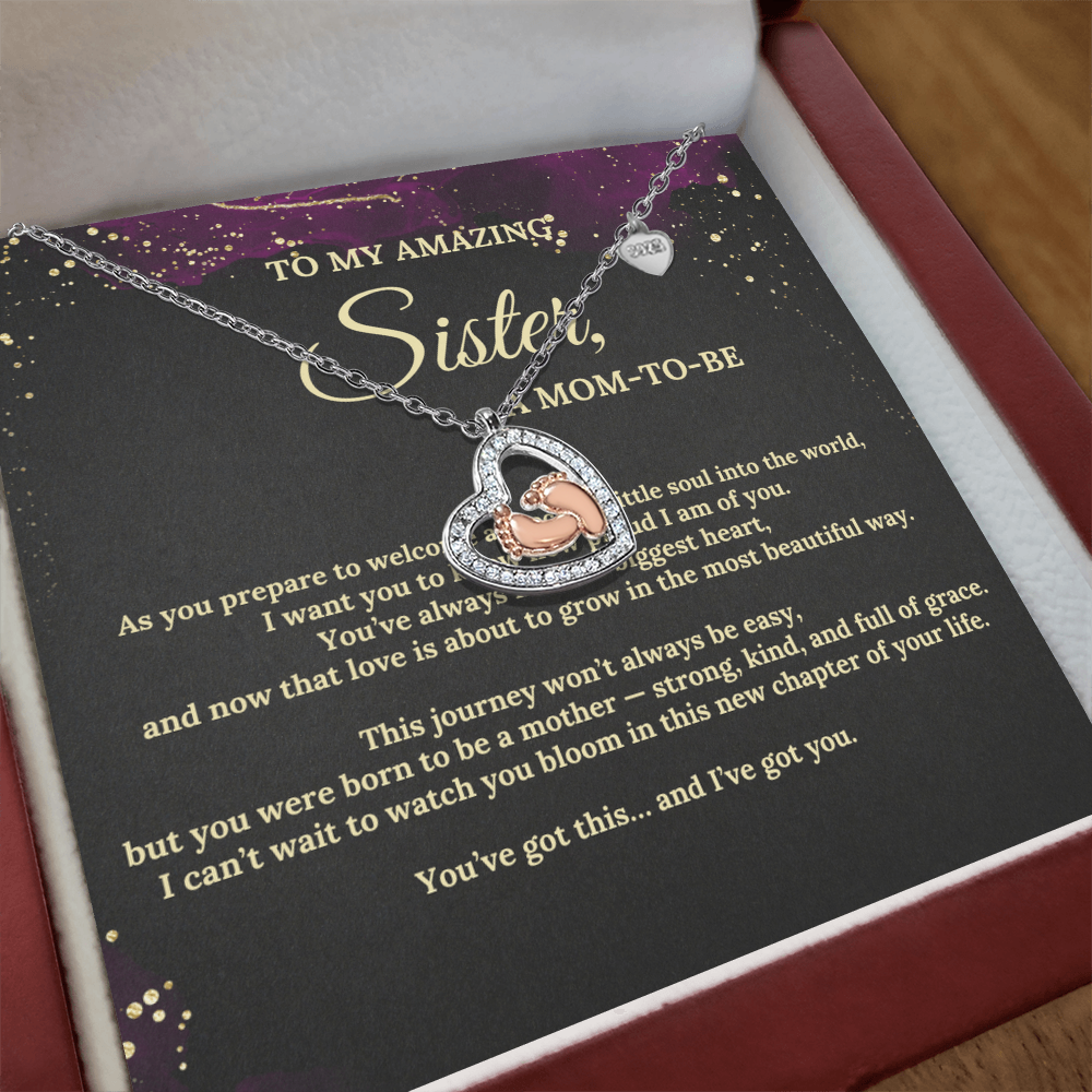 Baby Feet Necklace – Pendant Gift for Sister, New Mom – Sentimental Jewelry with Message Card