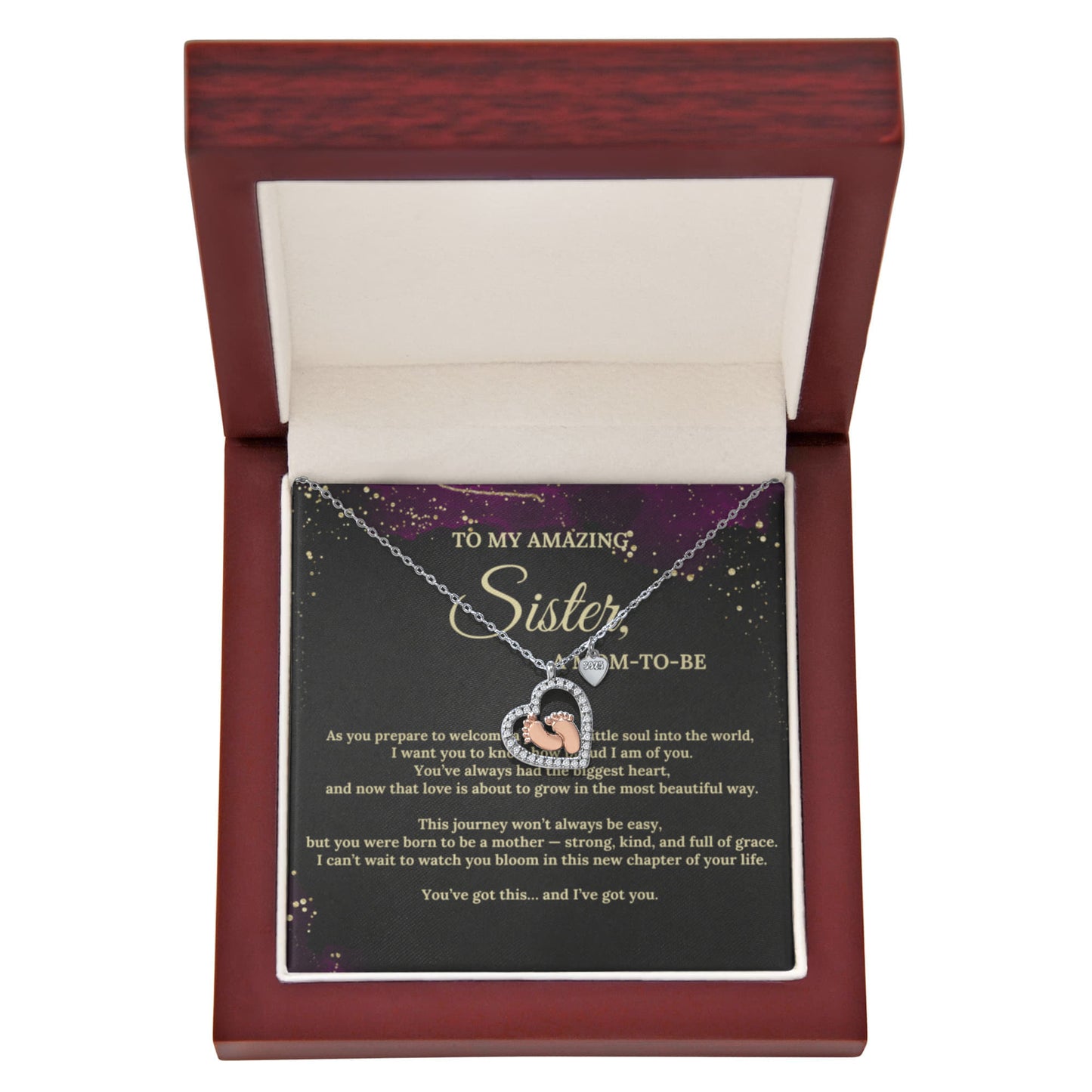 Baby Feet Necklace – Pendant Gift for Sister, New Mom – Sentimental Jewelry with Message Card
