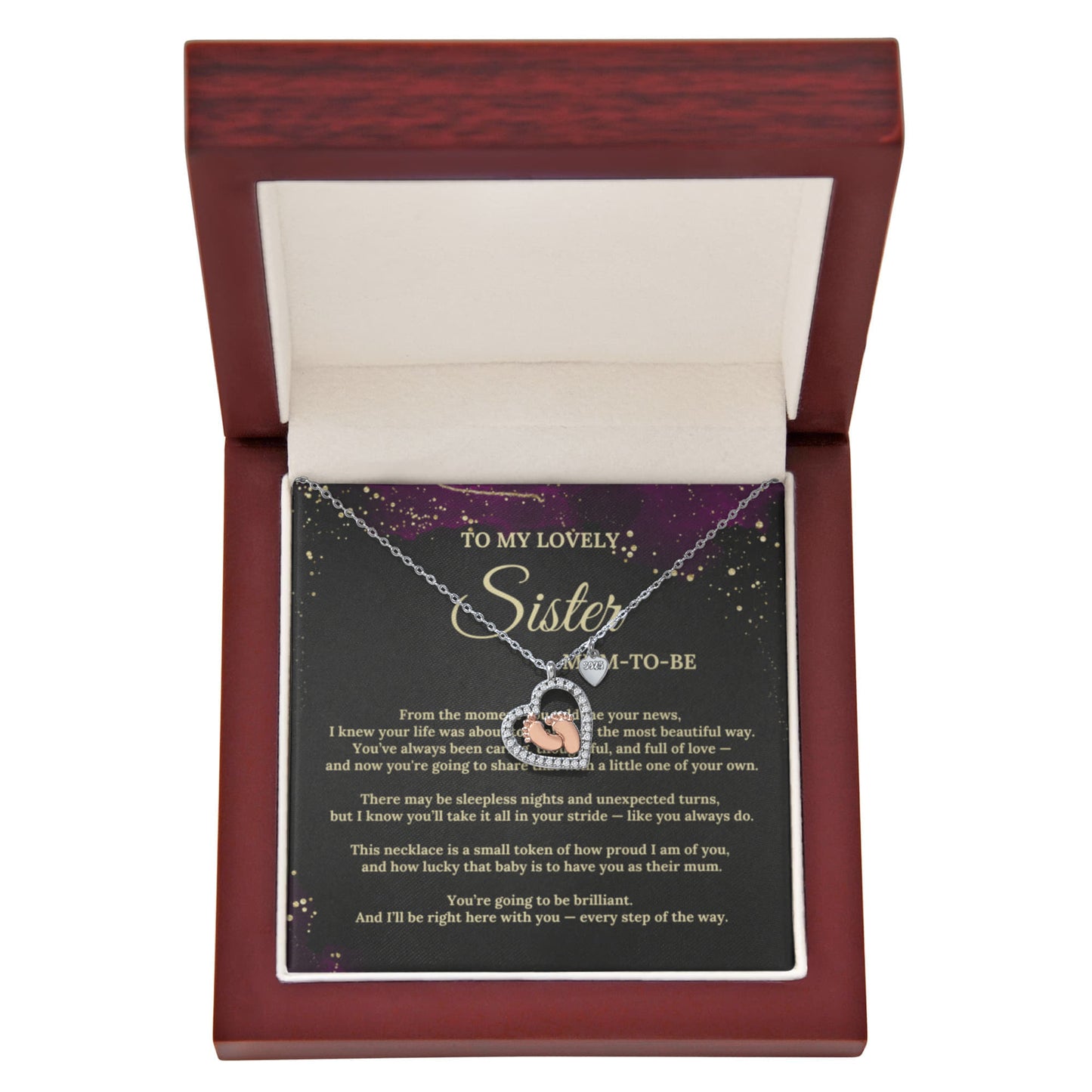 To My Lovely Sister - Mum-To-Be - Baby Feet Heart Necklace