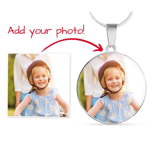 Custom Photo Circle Necklace with Engraving, Personalized Picture Pendant, Memory Keepsake Gift for Women & Men